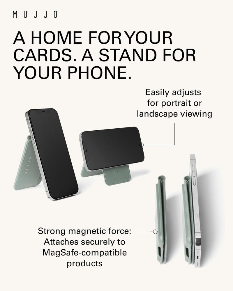 Mujjo Magsafe Compatible Leather Wallet Stand - Monaco Blue - Image 5